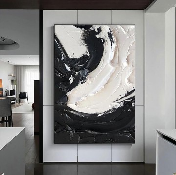 黒と白の抽象的な 01 によるパレット ナイフ ウォール アート ミニマリズム Oil Paintings